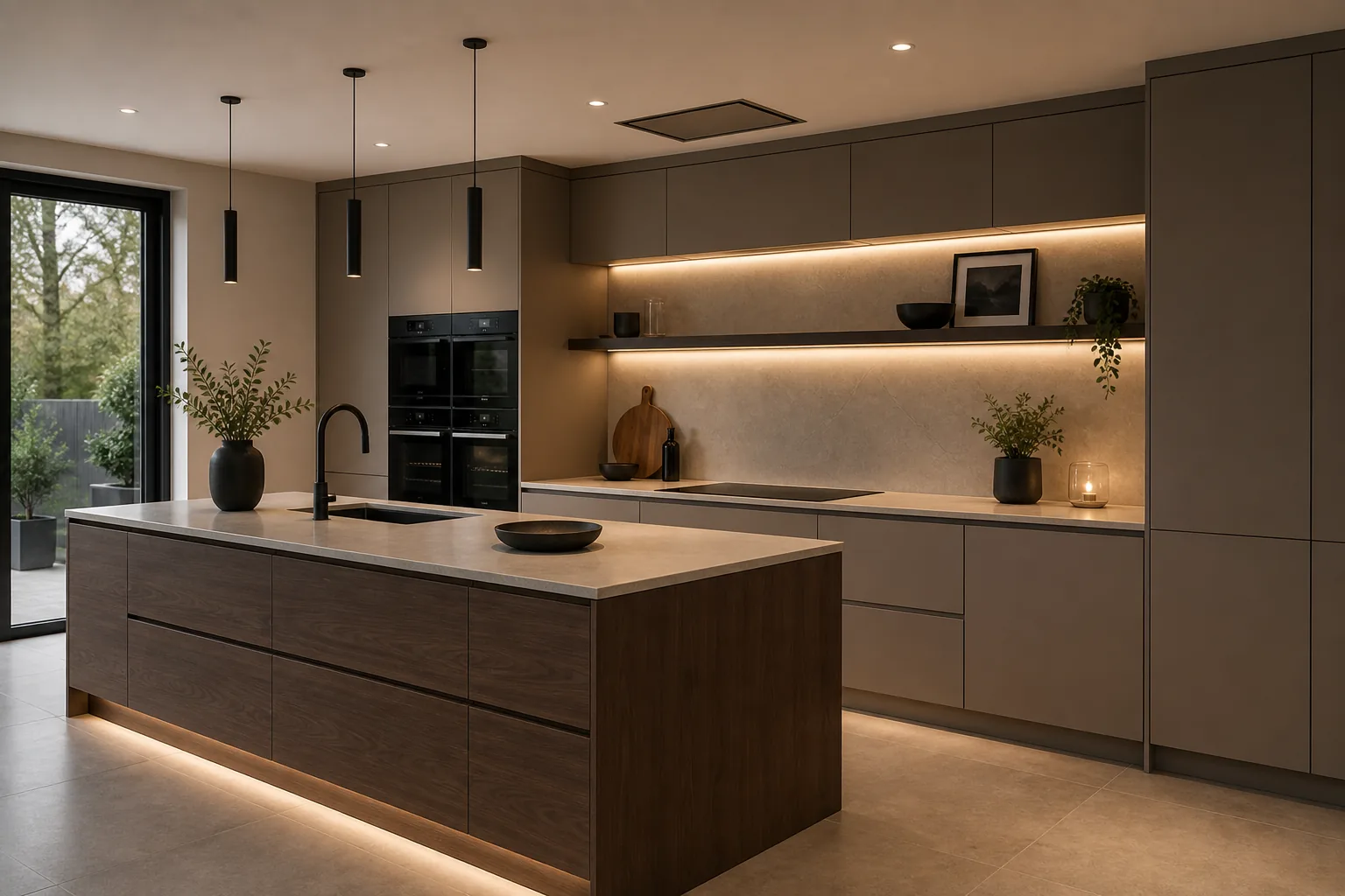 Handleless matt kitchen with island in Camden